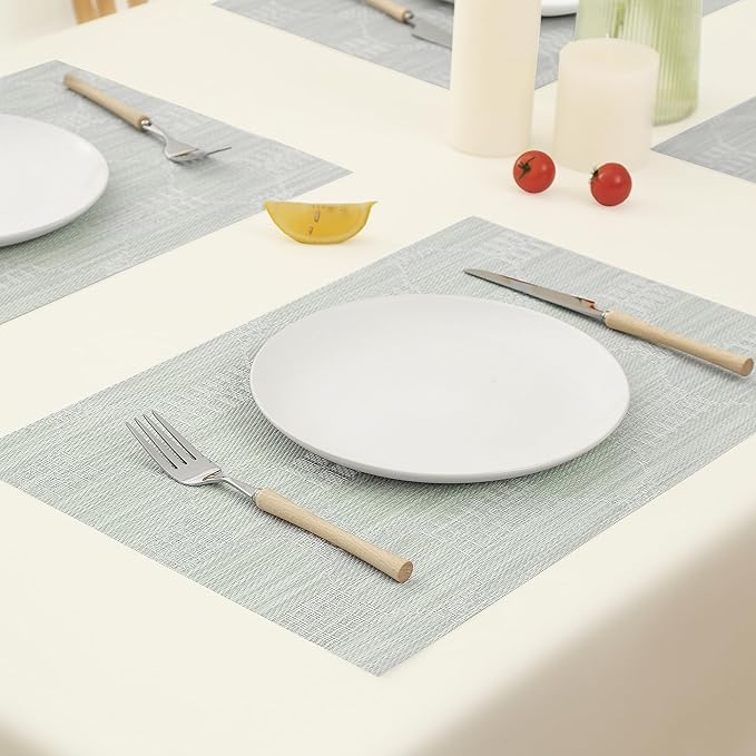 Leetaltree Mint Cream Placemats Set of 6 - Heat Resistant Non-Slip Place mats for Dining Table, Washable Durable PVC Vinyl Woven Table Mats(Mint Cream, 6)