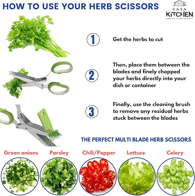 Premium Garlic Press & Herb Scissors Set, Soft & Easy to Squeeze Handle Garlic Press Stainless Steel, Garlic Mincer Tool, Garlic Peeler, Garlic Masher, Crusher & Herb Scissors with 5 Blades and Cover