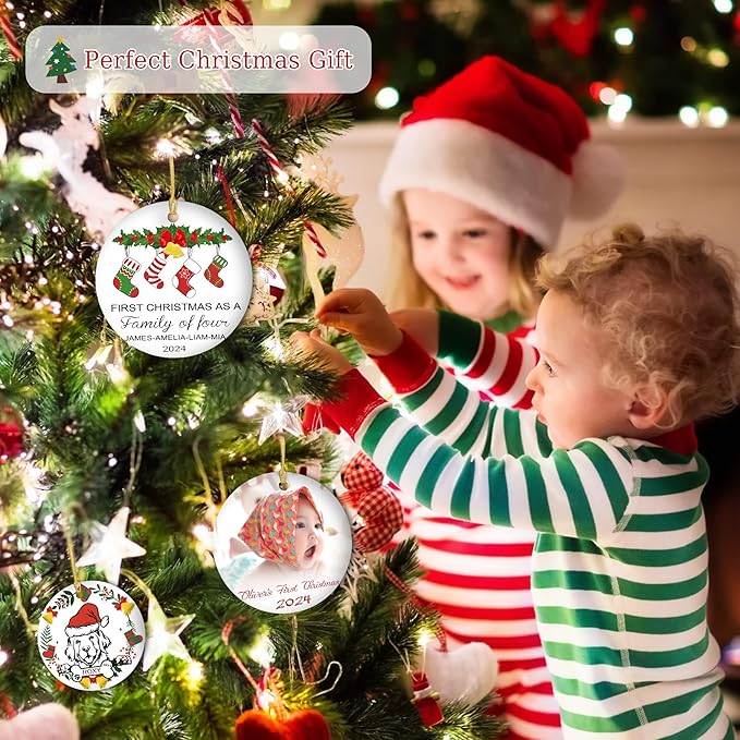 Fun Personalized First Christmas Stockings Ornament, Custom Name Gifts for New Parents, Customized New Family Xmas Tree Decor