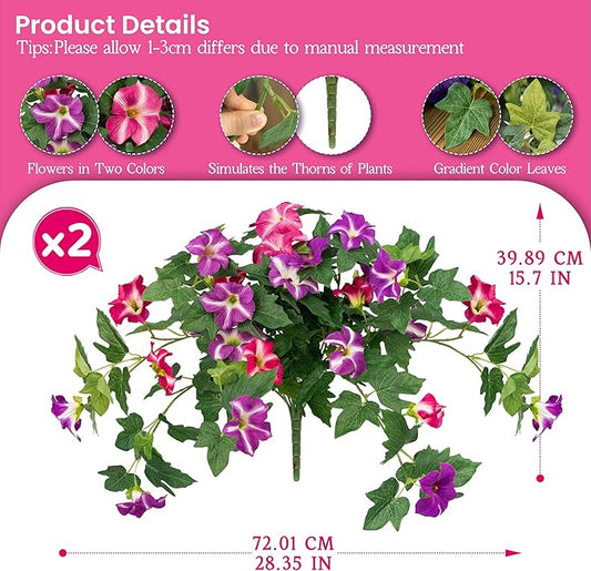 Artificial Flowers for Outdoors, 2PCS Realistic Fake Petunias UV Resistant No Fade Spring Floral, Faux Silk Flowers for Outdoor Planters Garden Yard Patio Porch Home Decor, Red Lotus