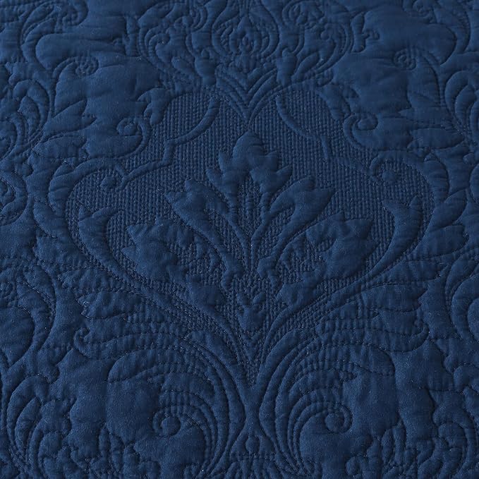 HoneiLife California King Quilt - Oversized King Bedspreads 128x120, 4-Piece Cal King Quilt Sets,Rustic Bedding Sets King Size,Reversible Coverlets Lightweight Bed Cover for All Season Use-Navy
