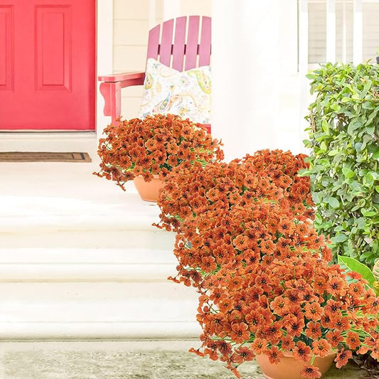 Uieke 16 Bundles Artificial Fall Flowers No Fade Faux Autumn Plants, Fake Indoor Outdoor Greenery for Thanksgiving Table Centerpiece Christmas Wedding Party Home Garden Fireplace Décor (Orange)
