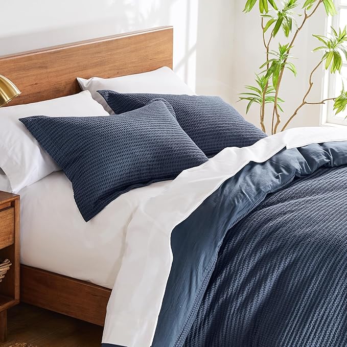 Levtex Home - Cloud Waffle Navy Comforter Set - Twin Comforter + One Standard Pillow Case - Waffle Weave - Navy - Comforter (68 x 88in.) and Pillow Case (26 x 20in.) - Cotton