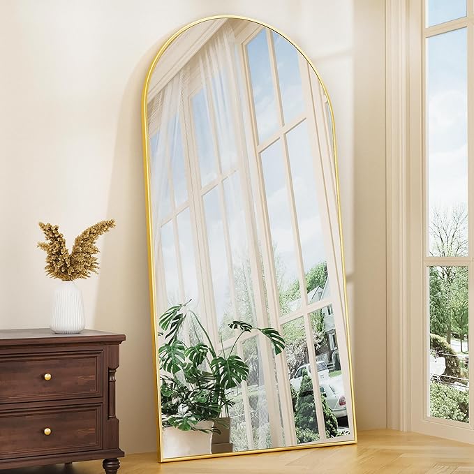 Antok Arched Full Length Mirror, 76"x34" Arched Floor Mirror, Glassless Mirror Full Length with Stand, Floor Mirrors Freestanding, Wall Mounted Mirrors for Bedroom Living Room, Gold