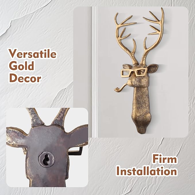 UITWMKTG 5 Pack Animal Head Wall Decor Gold Wall Sculpture Home Decor for Office Bedroom Modern Decor for Men Women