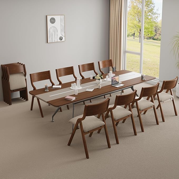 Folding Dining Chairs Set of 2, Upholstered Kitchen Chair with Padded Seat & Wood Backrest, Modern Side-Chair with Wood Legs for Home Office Living Room,No Assembly Needed,Walnut