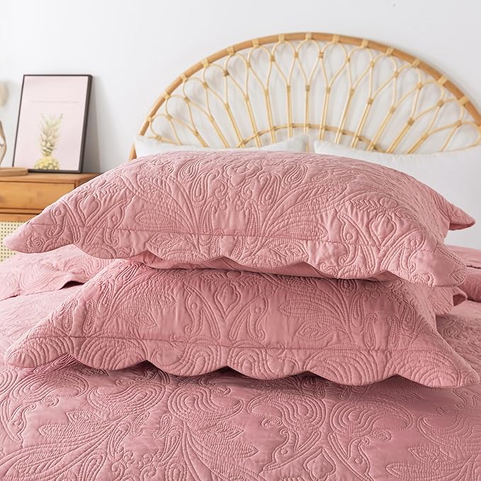 HoneiLife Quilt Sets King Size - 3 Pieces Microfiber Quilt Set Lightweight Bedspreads Reversible Coverlets Rustic Bed Cover King Quilt Bedding Set All Season Quilts-Pink