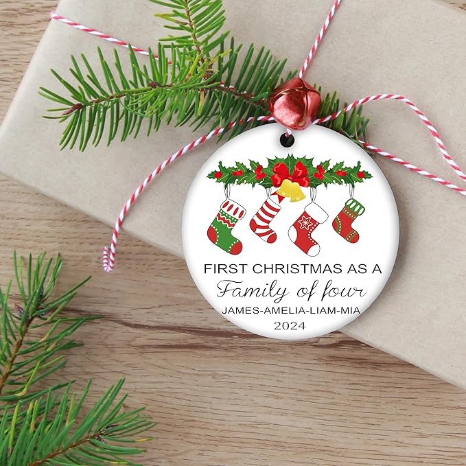 Fun Personalized First Christmas Stockings Ornament, Custom Name Gifts for New Parents, Customized New Family Xmas Tree Decor