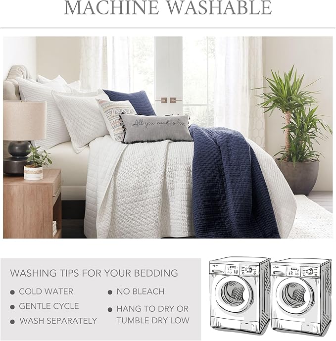 Levtex Home Mills Waffle Queen Bedspread Set (106x106in) with 2 Pillow Shams (26x20in) - Grey - Cotton Waffle Queen Size Bedspread Set - Lightweight, Soft, Pre-Washed