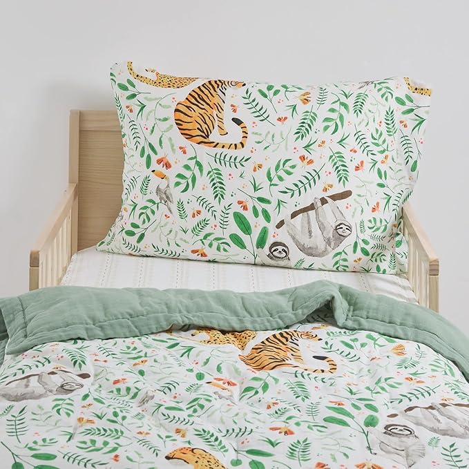 Little Unicorn Toddler Bedding 3-Piece Set | Super Soft & Breathable Muslin Fabric | for Convertible Cribs & Toddler Beds (Mighty Jungle)