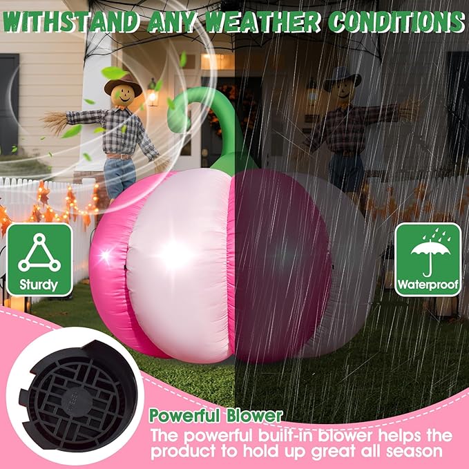 4.6FT Halloween Inflatable Pumpkin Outdoor Decorations Blow-up Pink Pumpkin Build-in 4 LED Lights for Halloween Party Decor Giant Inflatable Fake Pumpkins for Fall Thanksgiving Yard Garden Lawn