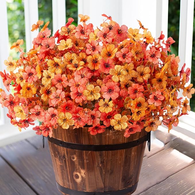 Artificial Fall Flowers Faux Mums for Outdoor Indoor Garden Home Decoration, Faux Flower Daisy with Eucalyptus Leaves Fake Mums Plants Greenery Boxwood Porch Patio, 12 Bundles