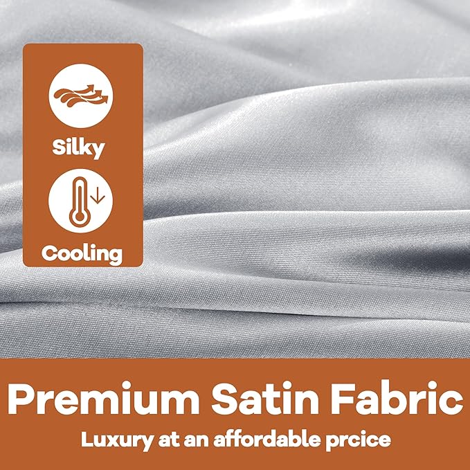 HOMBYS Silky Satin Pregnancy Pillow Cover (ONLY Pillowcase), Luxurious Smooth Maternity Pillow Cover, U Shaped Soft & Breathable Large Pillow Protector for Side Sleeper, 60.8" L x 31.5" W, Light Grey
