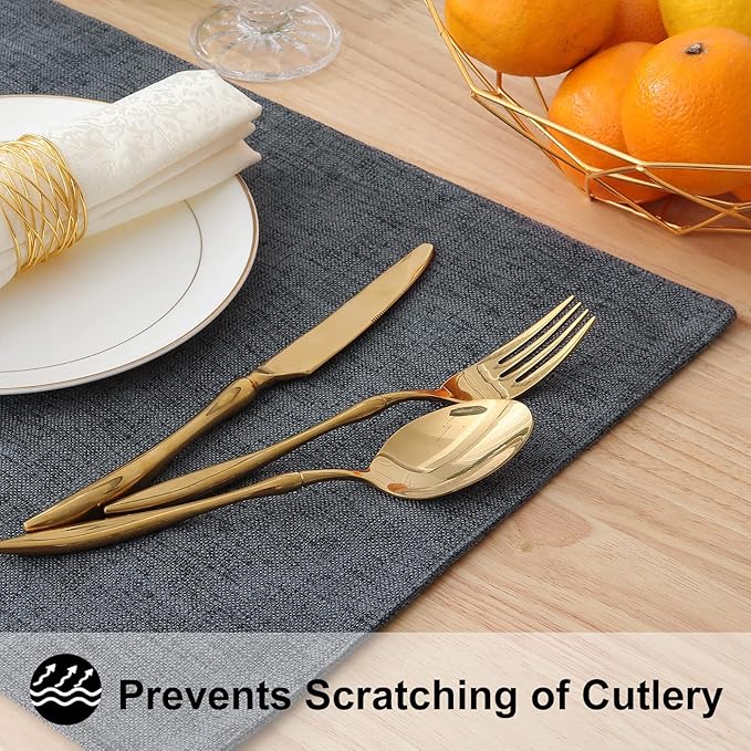 homing Charcoal Cloth Placemats Set of 6 – Cotton Linen Blend Washable Farmhouse Dining Table Mats for Indoors & Outdoors, Easy to Clean, 13x 19 Inch