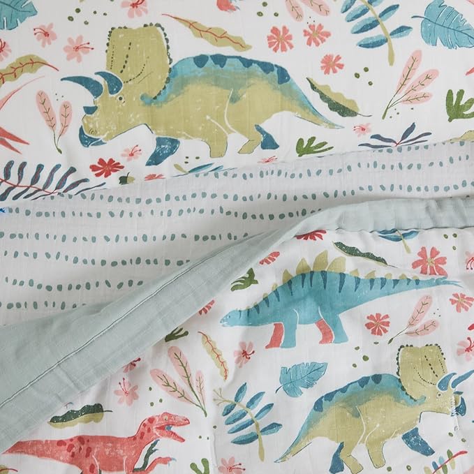 Little Unicorn Toddler Bedding 3-Piece Set | Super Soft & Breathable Muslin Fabric | for Convertible Cribs & Toddler Beds (Boho Dino)