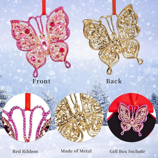 PETCEE Pink Butterfly Christmas Ornaments - 2025 Butterfly Hanging Ornaments for Christmas Tree Decorations Pink Keepsake Gifts for Girls Friends Daughter Sister Mother Granddaughter Grandma