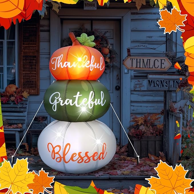 VIHOSE 6.4 ft Fall Inflatables Pumpkin Outdoor Decorations Thanksgiving Blow up Inflatable Stacked Pumpkins with Built-in LEDs for Fall Harvest Autumn Holiday Party Garden Lawn Decor