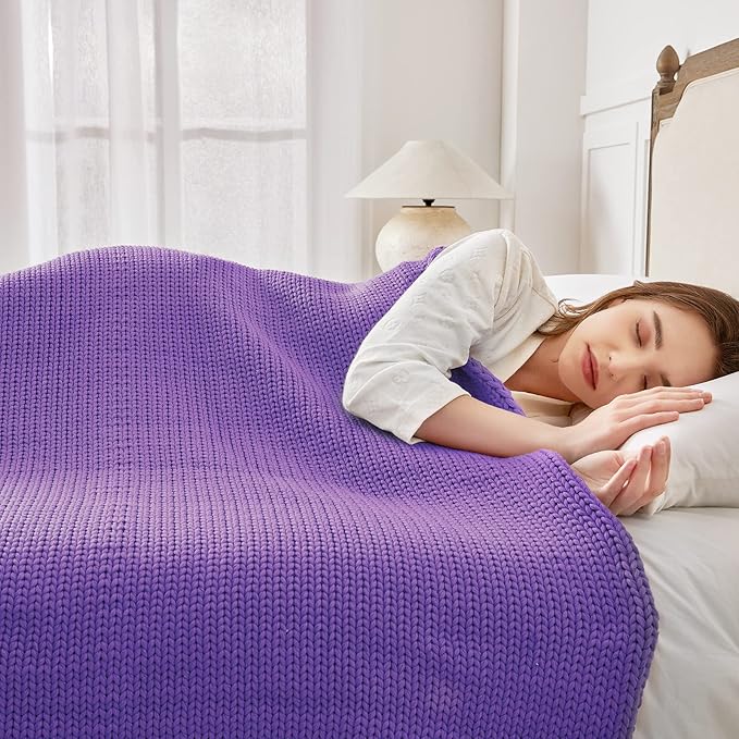 Knitted Weighted Blanket(Purple 50"x60" 10lbs),Home Décor Cooling Throw Blanket for Hot Sleepers,Hand Made Chunky Knit Heavy Blanket or Adults Use on Twin Size Bed