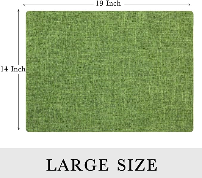 homing Grass Green Cotton Linen Blend Placemats for Dining Table Set of 4 – Washable Farmhouse Kitchen Mats for Indoors & Outdoors, Easy to Clean, 13 x 19 Inch