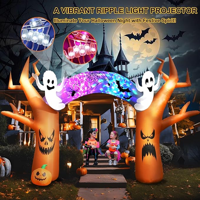 17 FT Halloween Inflatables Outdoor Yard Decorations, Spooky Light-Up Blow Ups Inflatable Halloween Outside Decor, Ghost, Pumpkin, Witch, Castle, Tree Archway Inflatable (Ghost Arch Inflatables)