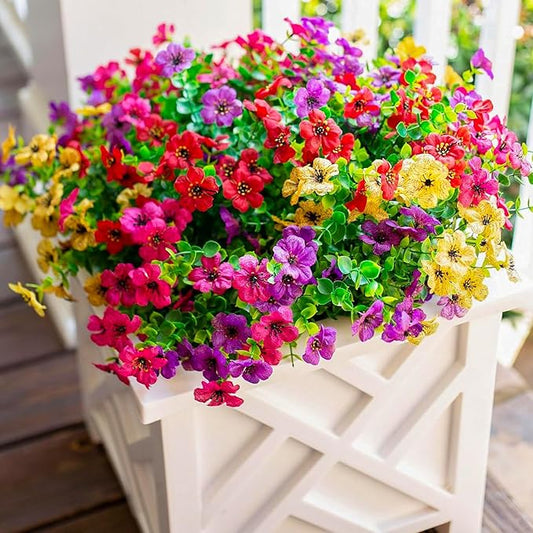 Artificial Fake Plants Flowers for Outdoor Outside Spring Summer Decoration, 12 Bundles Faux Silk Colorful Mix Daisy UV Sun Resistant Realistic for Porch Patio Home Planter Window Box Yard