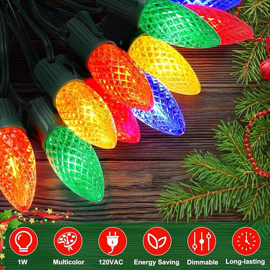 100 Packs C9 LED Replacement Christmas Light Bulbs, C9 Shatterproof LED Bulbs for Christmas Outdoor Indoor String Lights, Waterproof Dimmable Strawberry Holiday Bulbs, E17 Intermediate Base,Multicolor