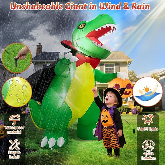 Halloween Inflatables Blow Up Outdoor Yard Decorations 6FT Tall Pumpkin Dinosaur, Giant Scary Outside Blowups Lawn Entrance Decor, Large Cute Funny Happy Spooky Trick or Treat Inflated Vampire