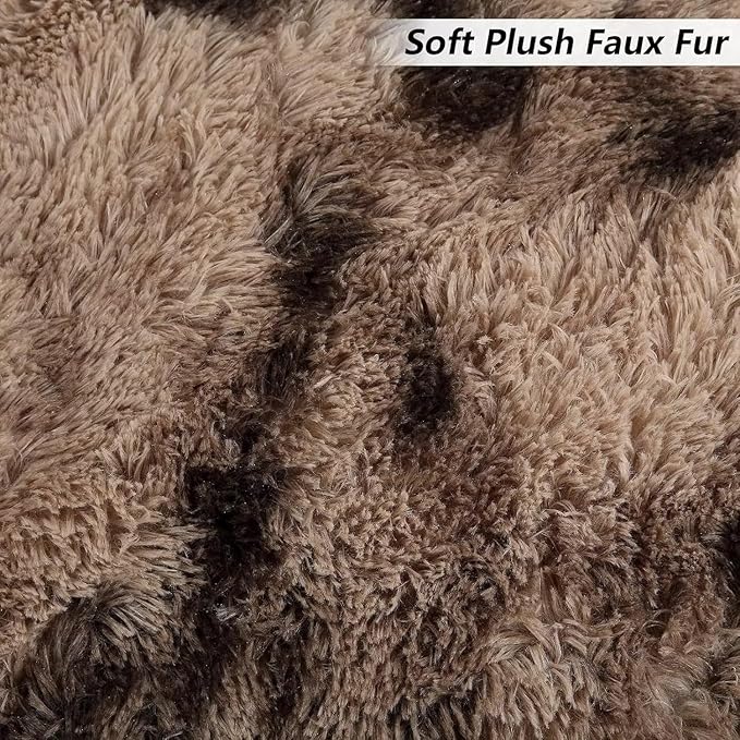Extra Large 9x12 Fluffy Shaggy Area Rug for Living Room Indoor Modern Plush Faux Fur Carpet for Bedroom Soft Thick Throw Rug for Nursery Kids Room Non Slip Fuzzy Rug for Home Decor,Tie Dye Brown