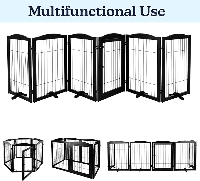 Pet Gate - 6-Panel Indoor Folding Dog Fence for Stairs or Doorways - 133x32-Inch Freestanding Play Pen with Support Feet by PETMAKER (Black)