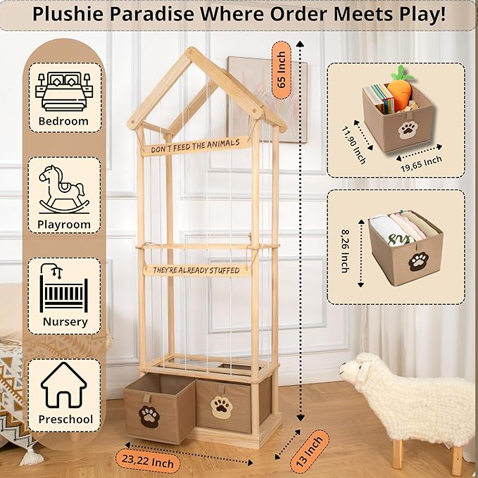 Best Stuffed Animals Storage with Foldable Basket For Playroom & Nursery, Kids Stuffed Animal Zoo storage cage, Plush Toy Organizer, Plushies Storage, Stuffy Zoo, Extra Large Stuffed Animal Holder