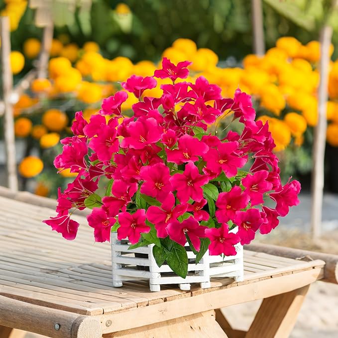 Fake Plants 15.7"Plastic Flowers For Outdoors Artificial Azalea Flowers Fake Flowers Artificial Plants Outdoor Spring Flowers Artificial For Decoration Fake Plants For Outside (Rose Red )4Pcs