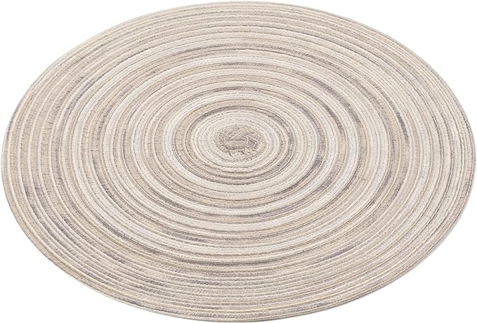 SHACOS Round Braided Placemats 15 inch Set of 6 Washable Kitchen Table Placemats for Home Wedding Party (Rainbow Gray, 6)