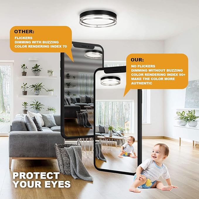 12.5 Inch LED Flush Mount Ceiling Light Fixture, 26W, Super Bright 1700 Lumens, 3 Color 3000K/4000K/5000K, Dimmable Ceiling Lamp for Bedroom Hallway Bathroom Kitchen Laundry (Black Nickel)