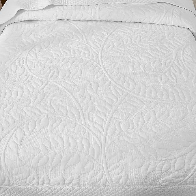 MarCielo 3-Piece 100% Cotton Oversized Bedspread Lightweight Quilt Coverlet Embroidery Farmhouse Bedding Set T0 (Bright White, Twin (68"x86"))