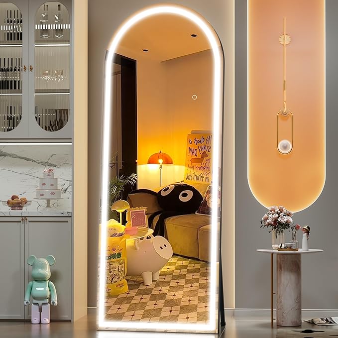 Hasipu 75" x 28" Led Mirror Full Length, Full Length Mirror with Lights Arch Design,Tempered Glass,Shatter-Proof, Dimming & 3 Color Modes for Bedroom Cloakroom-UL