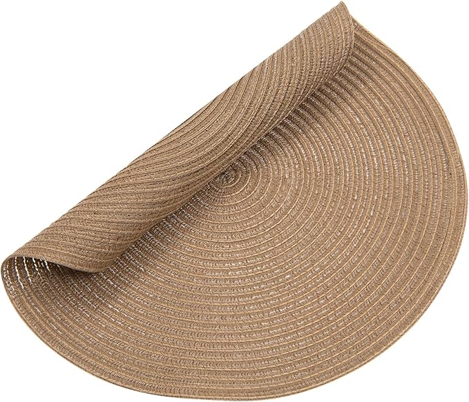 SHACOS Round Placemats Set of 4 Woven Braided Kitchen Table Placemats 15 inch Round Place Mats Washable Table Mats Indoor Outdoor, Brown