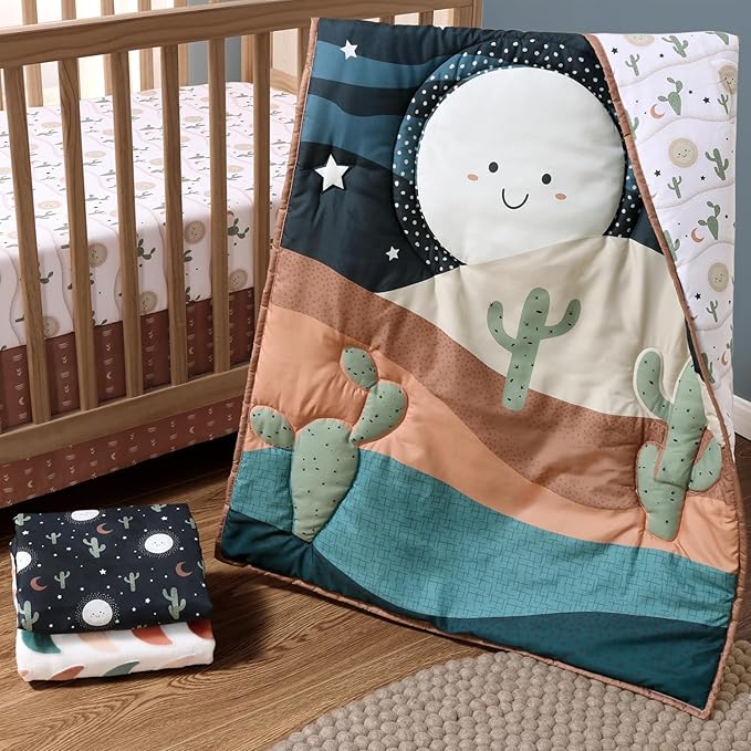 The Peanutshell 5 Piece Baby Crib Bedding Set for Boys & Girls - Newborn, Infant & Toddler Nursery Bed Set Decor with Fitted Crib Sheets, Blanket, Dust Ruffle Comforter - Joshua Tree