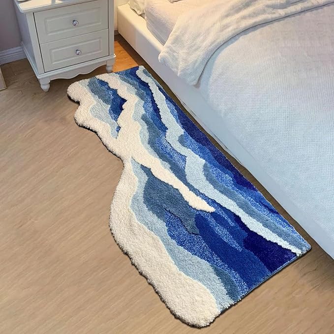 Wave Shape Furry Bedroom Rug, Fluffy Area Rug, Girls, Boys, Children's Room, Nursery Rugs Home Decor,Bathroom Rug (19.7x47.2 in)