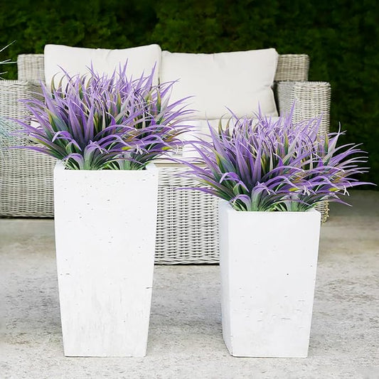 Artificial Fake Grass, 12 PCS Outdoor Faux Grasses Plastic Plants Greenery UV Resistant for Outside Home Window Box Garden Office Patio Hanging Planter Front Porch Décor (Light Purple+Green)