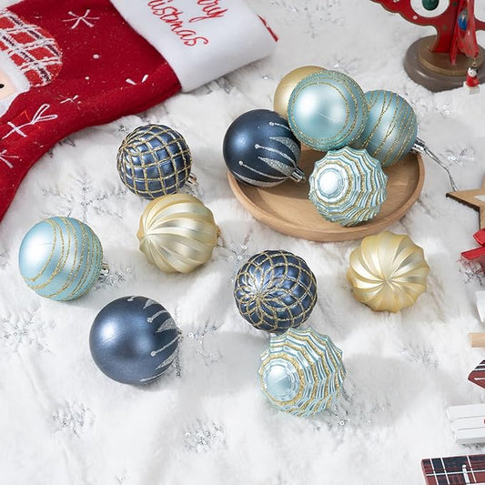 100Pcs Christmas Ball Ornaments Set, Assorted Shatterproof Christmas Ornament, Christmas Tree Theme Hanging Decoration for Xmas Tree Holiday/Party/Home Decor (Blue & Gold)