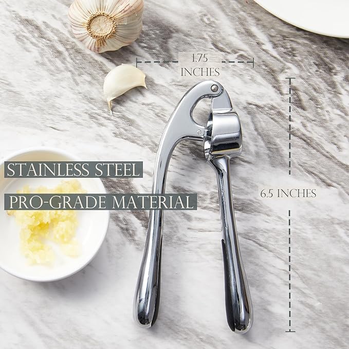Premium Garlic Press, Professional Garlic Mincer, Easy to Squeeze and Clean, Rust Proof & Dishwasher Safe, Efficient Ginger Crusher - Sliver