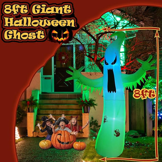 Gardwin 8FT High Halloween Inflatables Ghost Outdoor Decorations, Inflatable Yard Decorations, Blow up Outdoor Halloween Holiday Decor with 4 Color LED Lights for Home Yard Garden Lawn