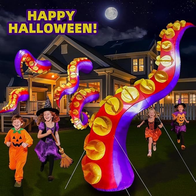 Max Fun 1pc Halloween Inflatables Decorations Inflatable Octopus Tentacles Outdoors Decorations with LED Lights Built-in Blow Up Yard Decoration for Outdoor Garden Lawn (Tentacles - A)