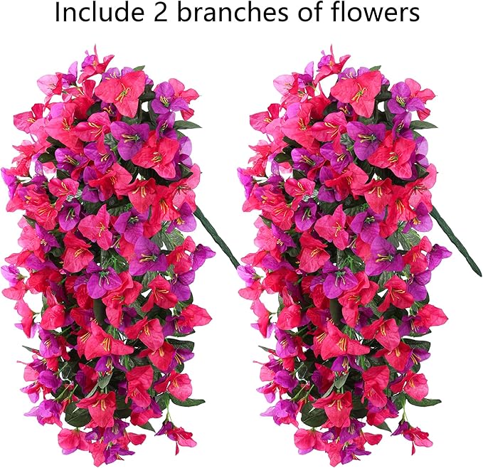Faux Bougainvillea Artificial Flowers Plants for Outdoor Outside Spring Decoration, 2pcs Fake Silk Long Trailing Vines UV Resistant Realistic for Front Door Porch Planter Urn Patio Balcony Yard, Mix