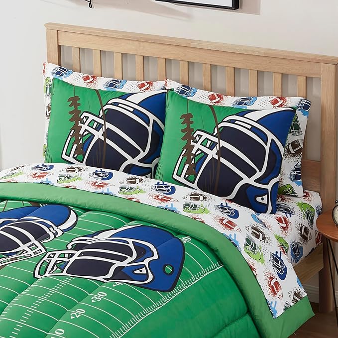 Kids Bedding Set Bed in a Bag for Boys and Girls Toddlers Printed Sheet Set and Comforter, Full, Football