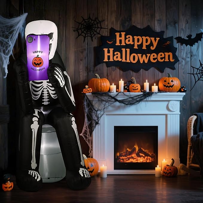 BLOOMWIN 6.1 FT Halloween Inflatable Outdoor Decoration Skeleton & Tombstone Halloween Inflatable Blow Up Yard Decorations with LEDs for Halloween Holiday Party Outdoor Garden Yard Lawn Indoor Decor