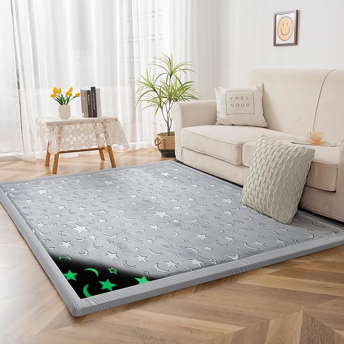 MAXYOYO Baby Play Mat, 1.2" Thick Memory Foam Soft Padded Carpet with Non-Slip Backing, Japanese Tatami Rug Living Room for Kids Toddler Children Nusery