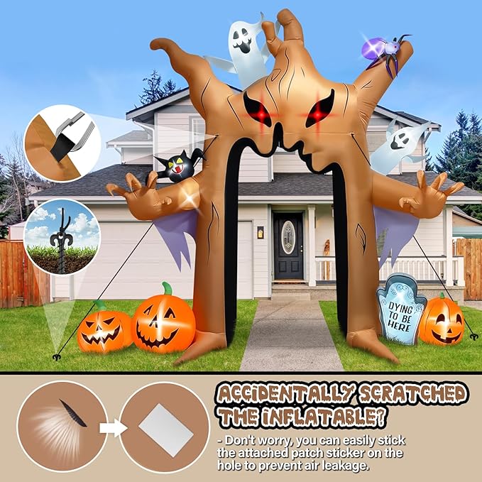 Kalolary 12FT Halloween Inflatables Archway Ghost Tree Outdoors Decoration, Dead Tree Arch Inflatable with Pumpkin Bat Spider Blow Up Yard Decoration with Build-in Lights for Garden Lawn Outdoor Decor