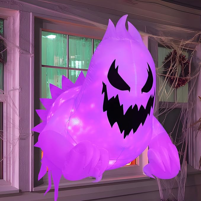 Joiedomi 4.5 FT Halloween Inflatable Scary Ghost Outdoor Decoration, Inflatable Window Breaker Decoration with Rotating Purple LEDs, Blow Up Ghost Halloween Window Decor for Party Garden Yard Decor