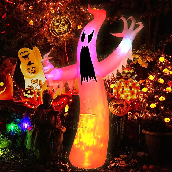 12FT Halloween Inflatables Colorful Ghost Outdoor Halloween Decoration Blow Up for Halloween Outdoor Yard Decorations, Garden, Lawn (12FT Ghost)